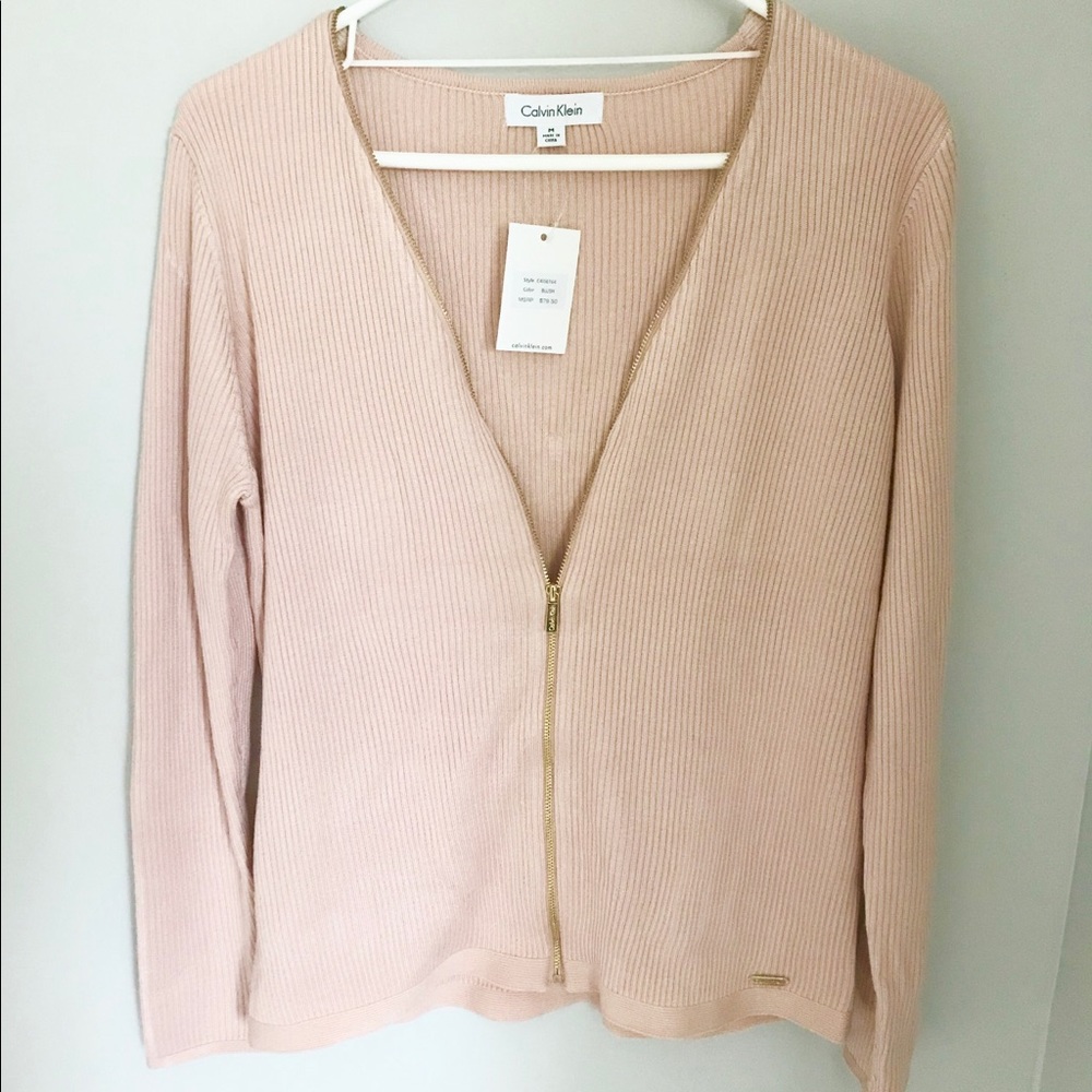 NWT Calvin Klein Blush Zip Up Sweater